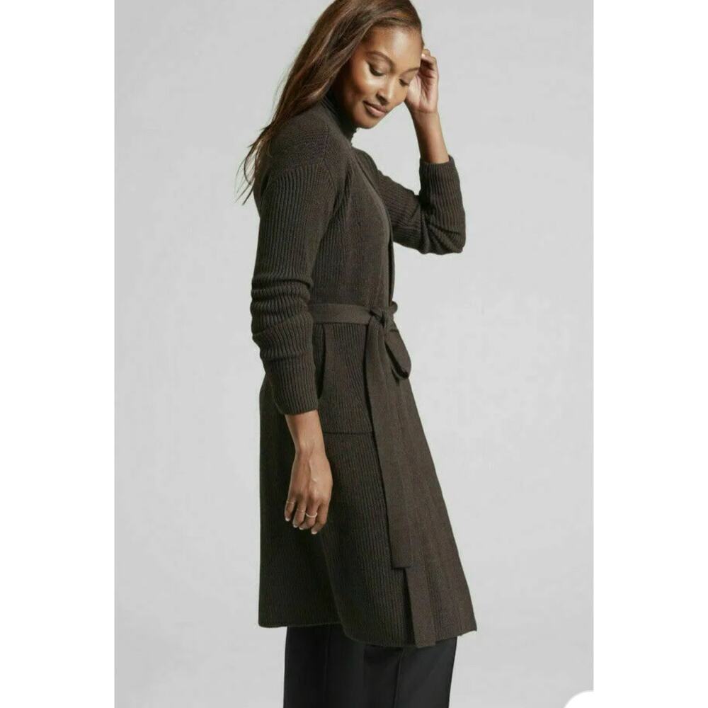 ATHLETA Scenic Wrap Long Cardigan Walnut Brown Merino Wool Blend Relaxed XS